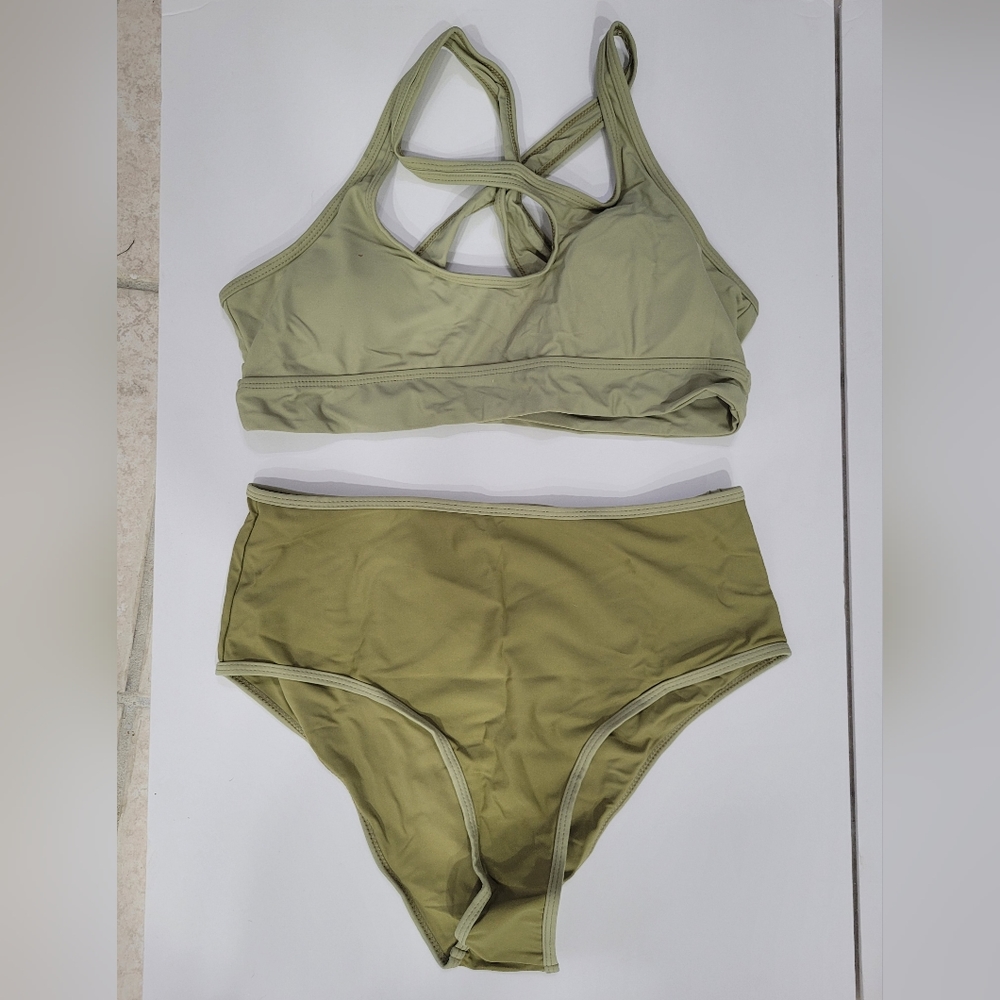 Casabaco Two Toned Army Green Bikini Set. Never Worn.